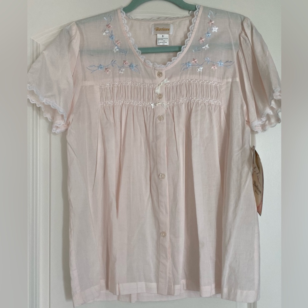 Barbizon Vintage Pajama Set Pleats Lace Trim Pink Blush Small NEW WITH TAGS